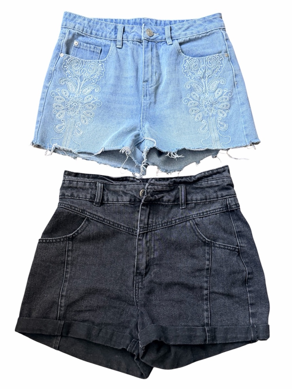FLYING ANGEL & DEX Denim Short Bundle Lot X 2 Pairs Women’s Size 27 Black & Blue